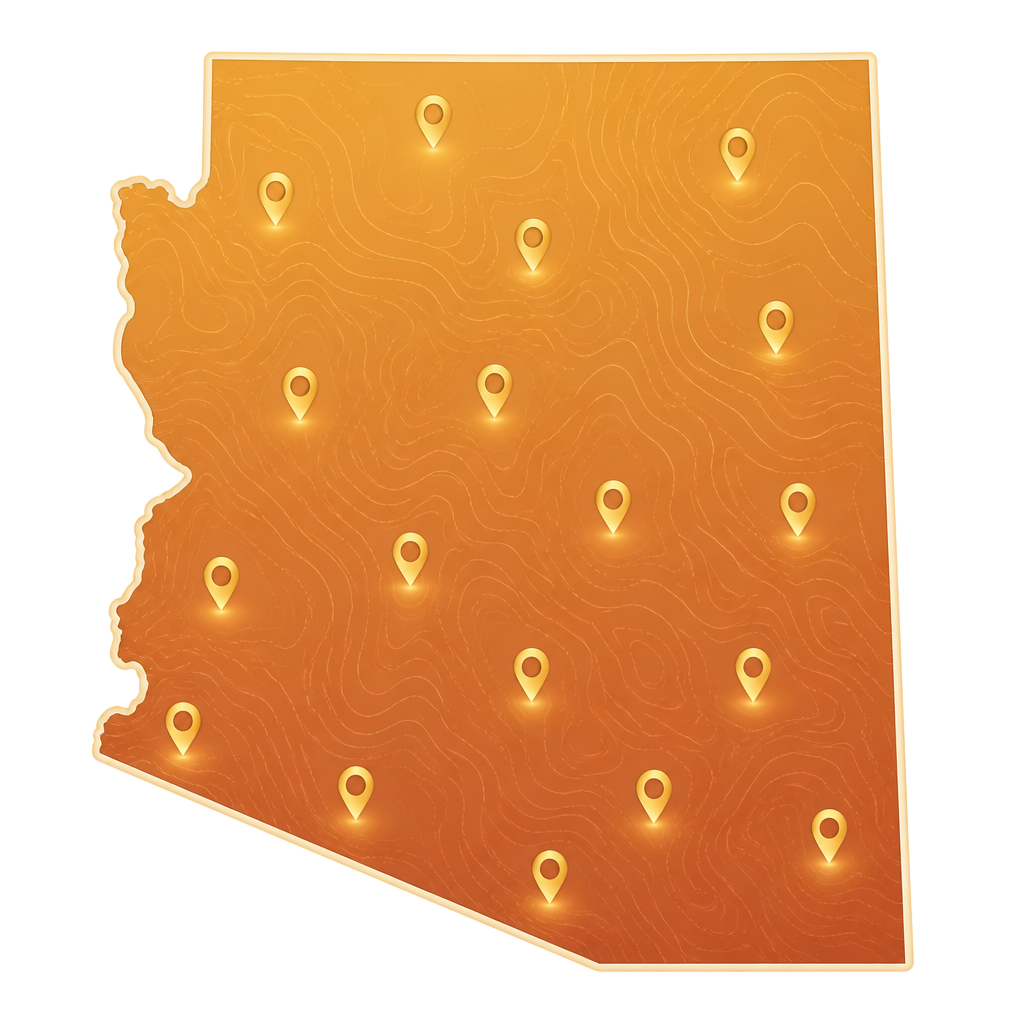 Map of Arizona showing that Sunflower Casitas builds casitas and ADUs statewide